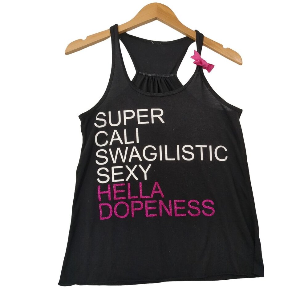 Super Cali Swagilistic Tank Top Womens S Black Athletic Workout Athleisure Bling